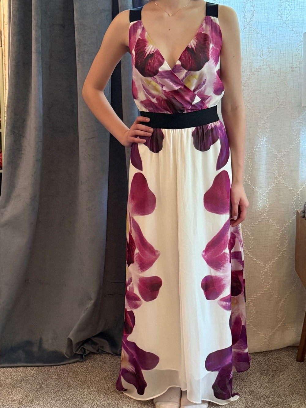 Express Maxi Dress White With Magenta Flowers Size XS